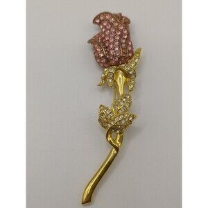 Nolan Miller Glamour Collection Pink Rhinestone Rose Flower Pin Brooch Boxed